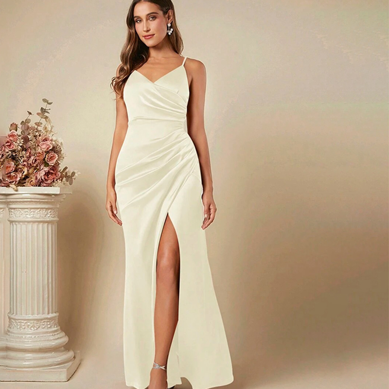 Elegant Satin Evening Gown Split - Женское элегантное атласное платье на подтяжках,