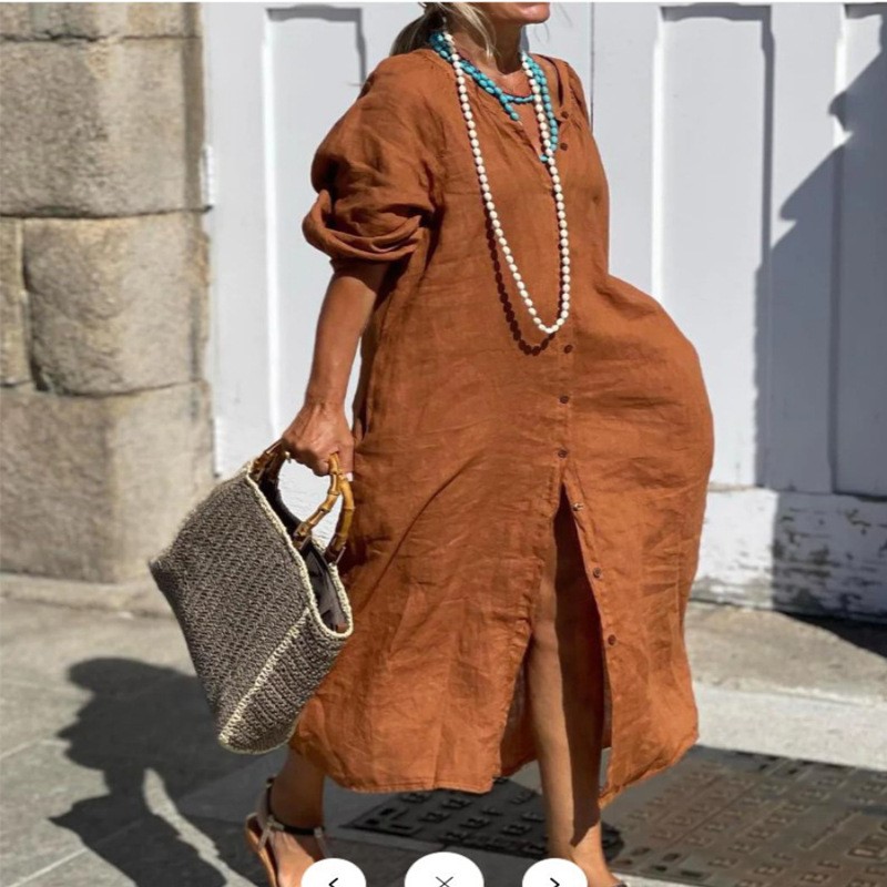 Casual Loose Linen Shirt Dress - Модное элегантное весеннее платье из хлопка
