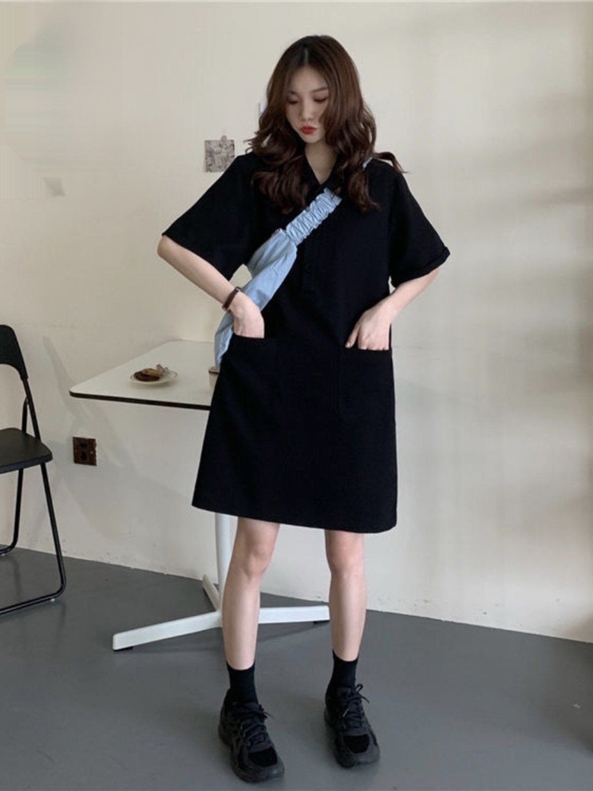 Korean Style A Line Shirt Dress - Платье-рубашка А-силуэта большого размера с воротником