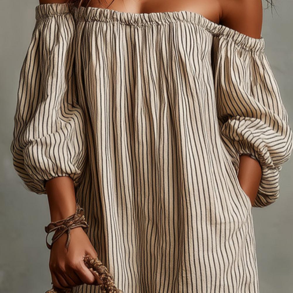 Off Shoulder Puff Sleeve Sundress - Весенне-летнее женское макси-платье с открытыми плечами,