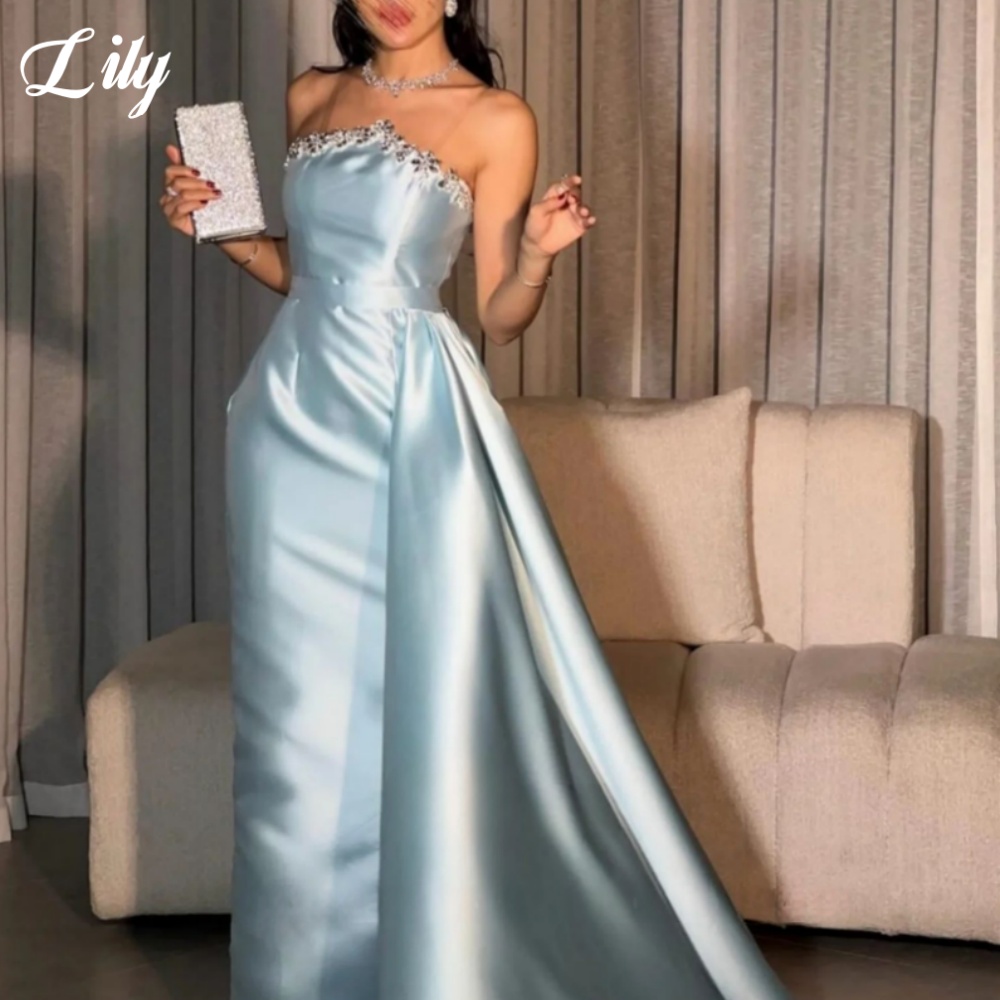 Elegant Satin Evening Gown Split - Элегантное вечернее платье синего цвета с