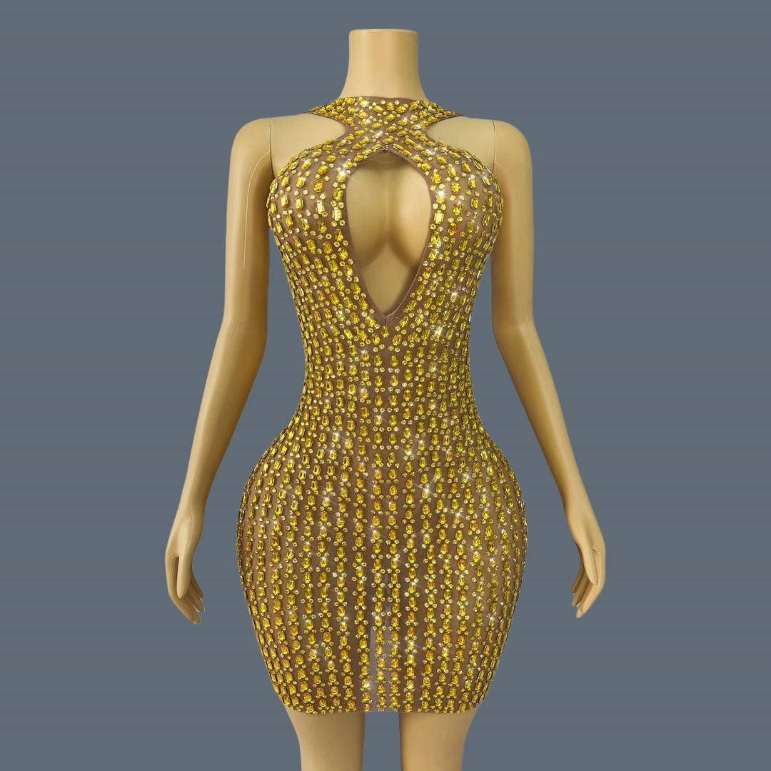 Sparkly Rhinestone Club Party Dress - Новое сексуальное мини-платье с вырезами, облегающее