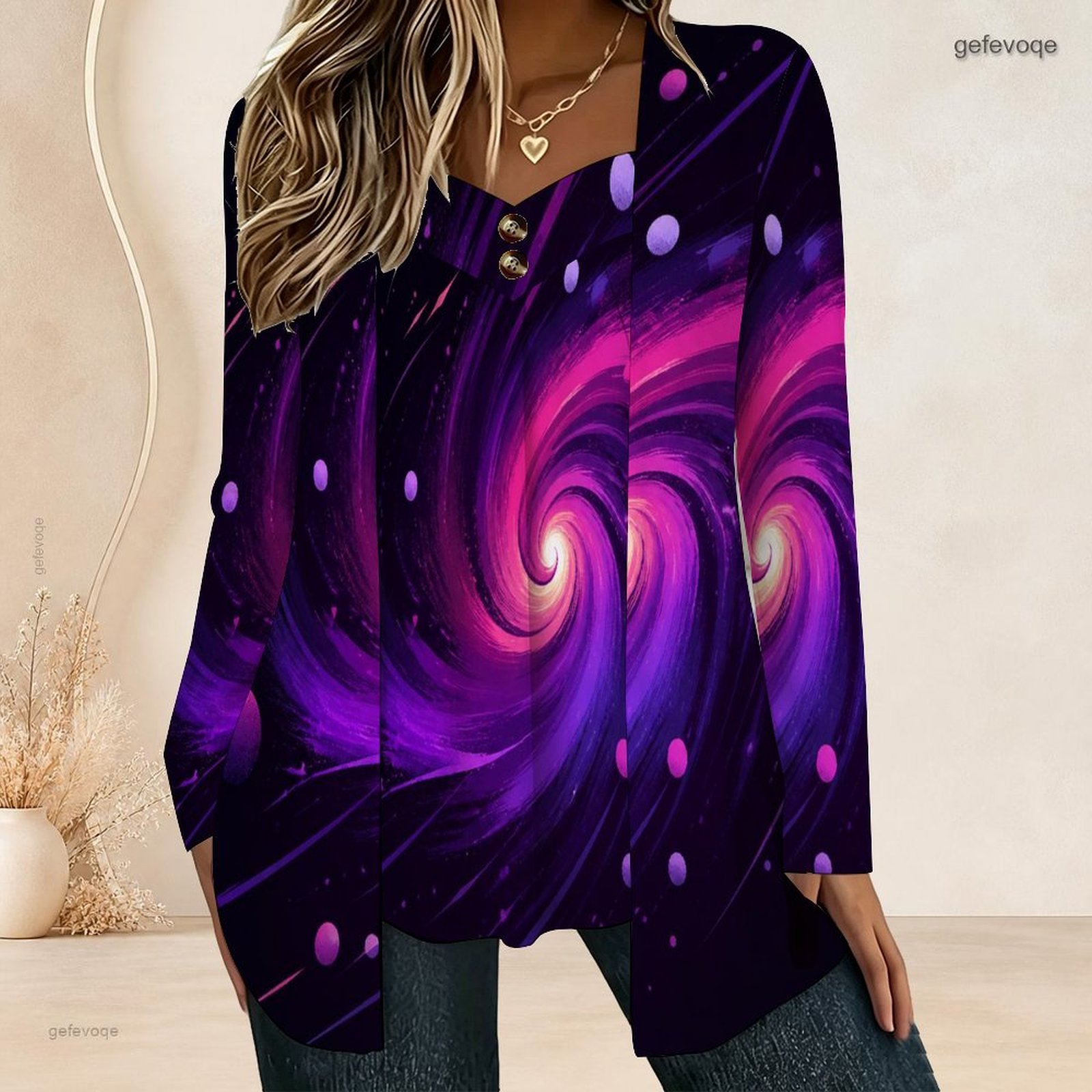 Blouses - Женская блузка-обманка с длинным рукавом, открытый
