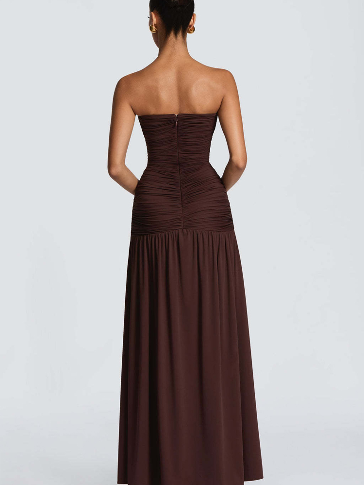 Elegant Satin Evening Gown Split - Элегантное однотонное плиссированное приталенное длинное платье