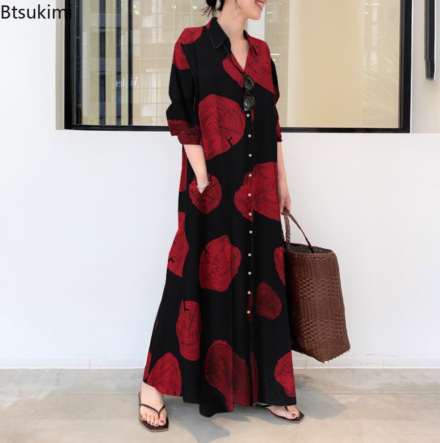 2026 женское платье-рубашка, с – обзор и цена Casual Loose Linen Shirt Dress