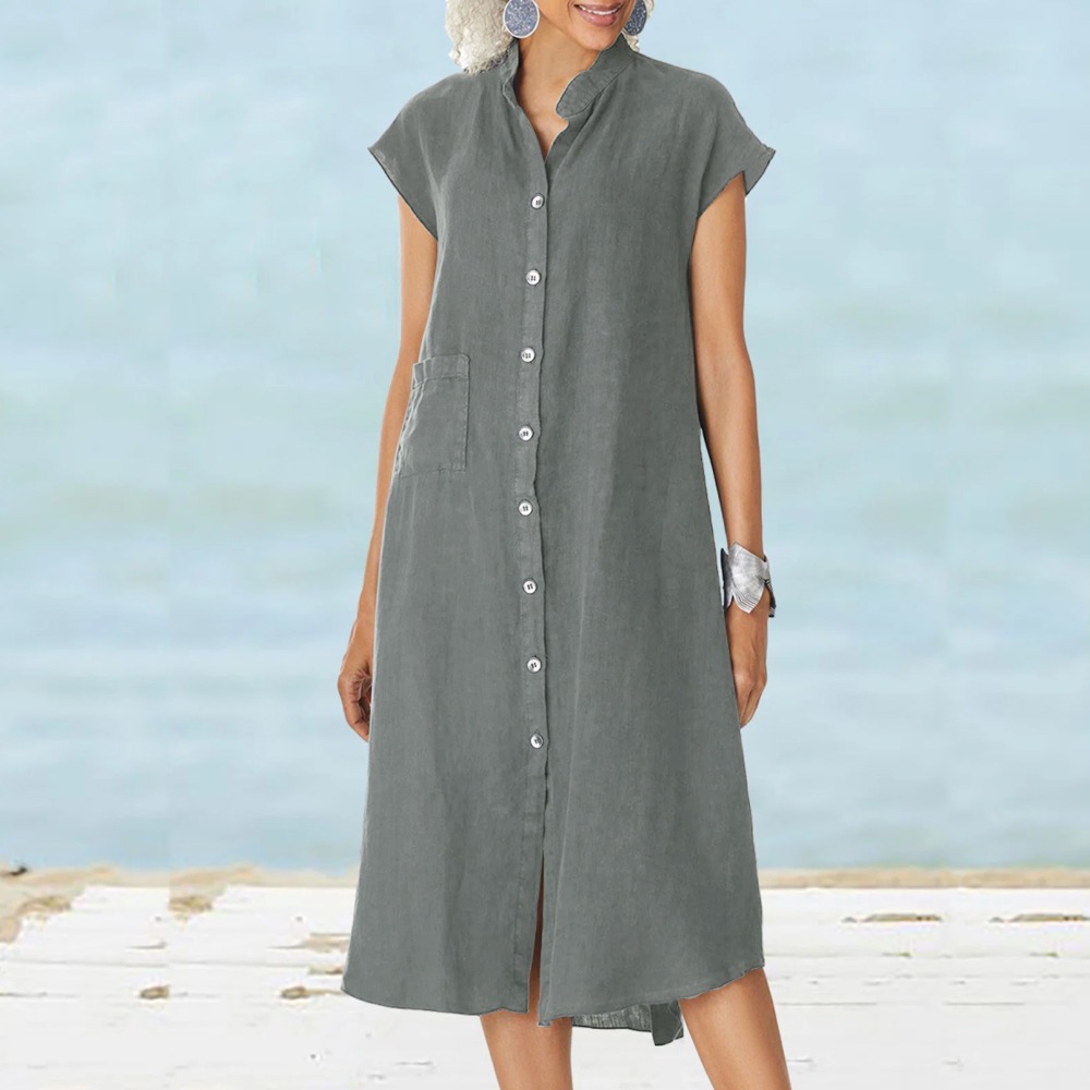 Женское повседневное черное пл – обзор и цена Casual Loose Linen Shirt Dress