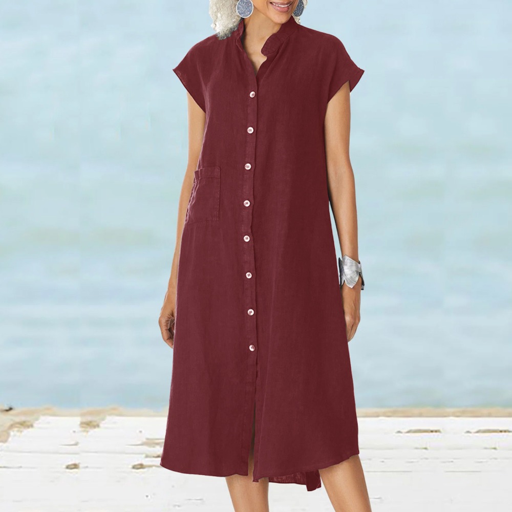 Женское повседневное черное пл – обзор и цена Casual Loose Linen Shirt Dress