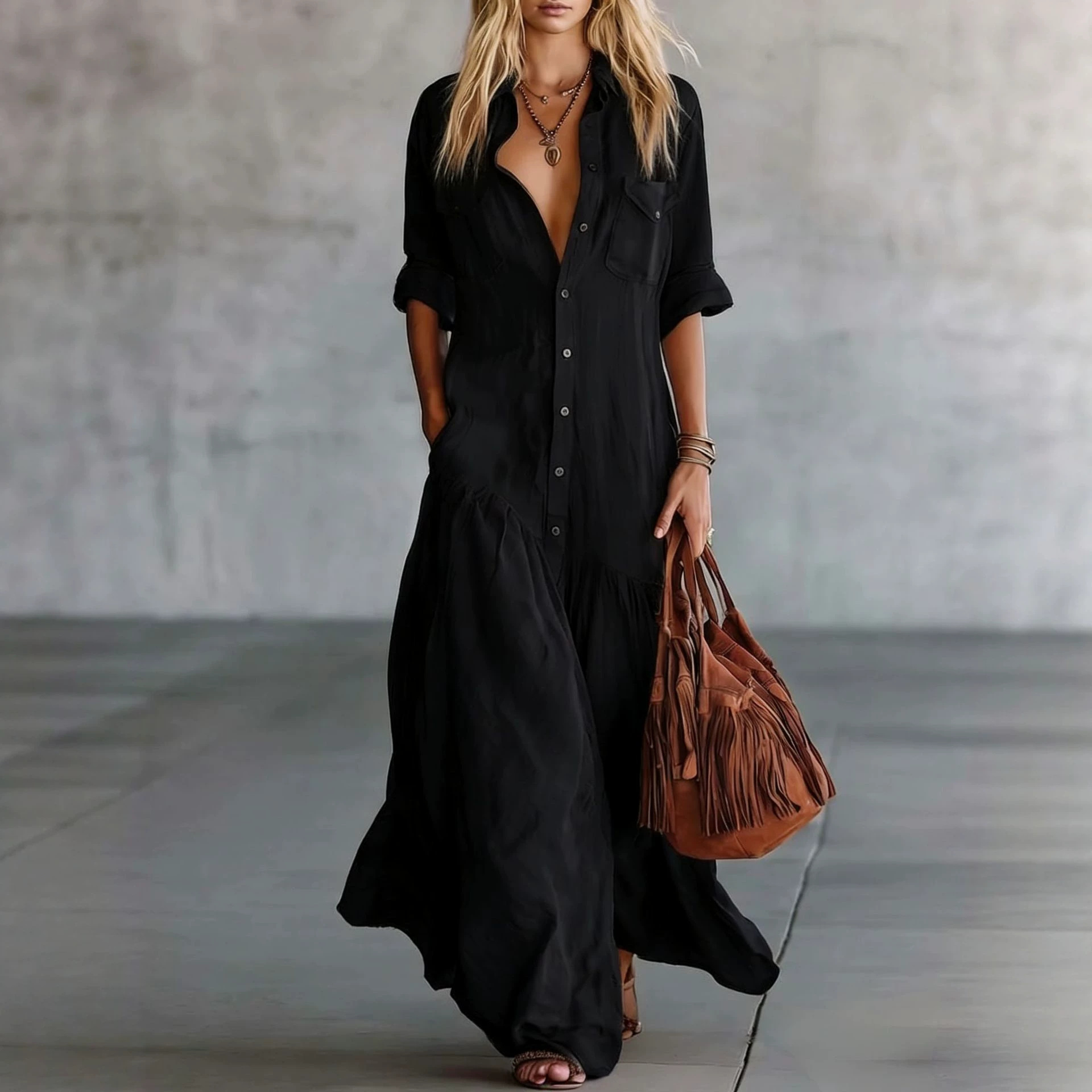 Женское летнее платье-рубашка  – обзор и цена Casual Loose Linen Shirt Dress