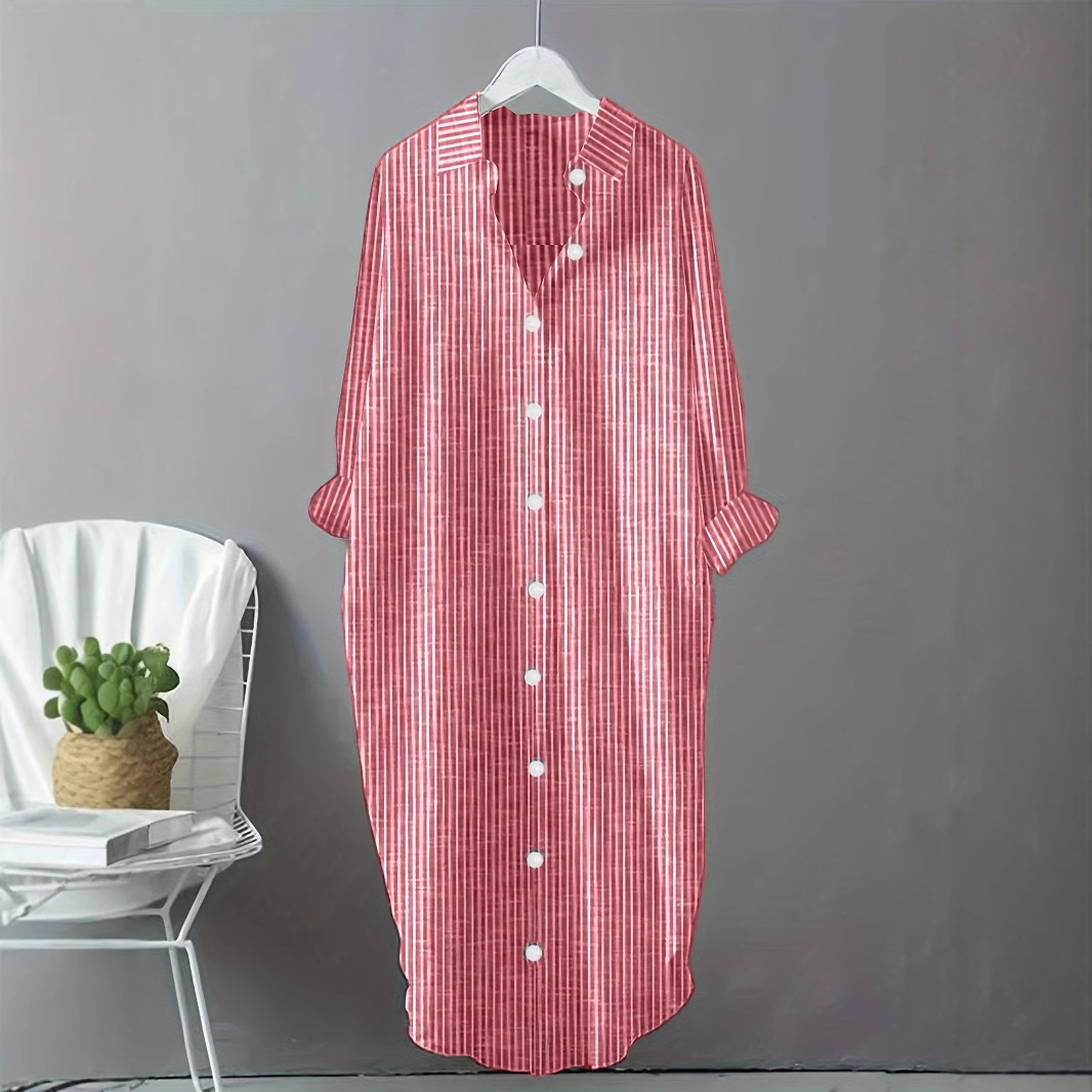 Винтажное хлопково-льняное пла – обзор и цена Casual Loose Linen Shirt Dress