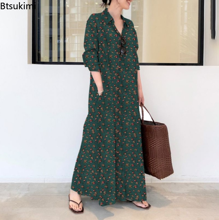Новое женское длинное платье-р – обзор и цена Casual Loose Linen Shirt Dress