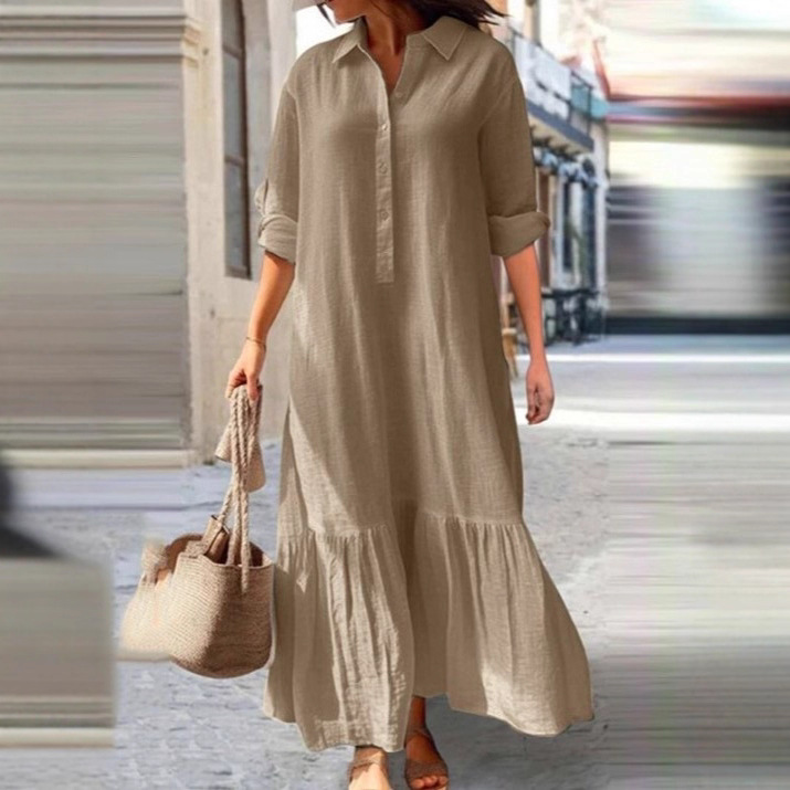 Новинка 2026 года: Европейско- – обзор и цена Casual Loose Linen Shirt Dress
