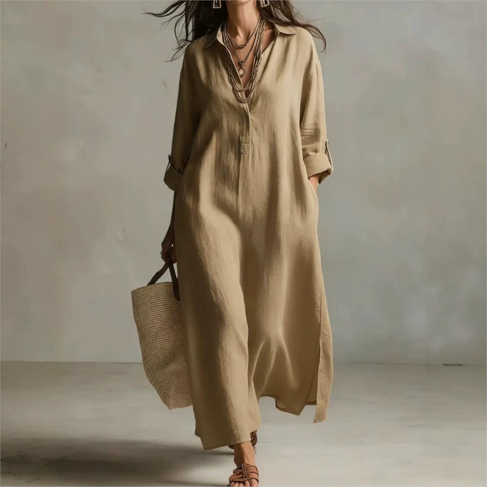 Женское винтажное льняное плат – обзор и цена Casual Loose Linen Shirt Dress