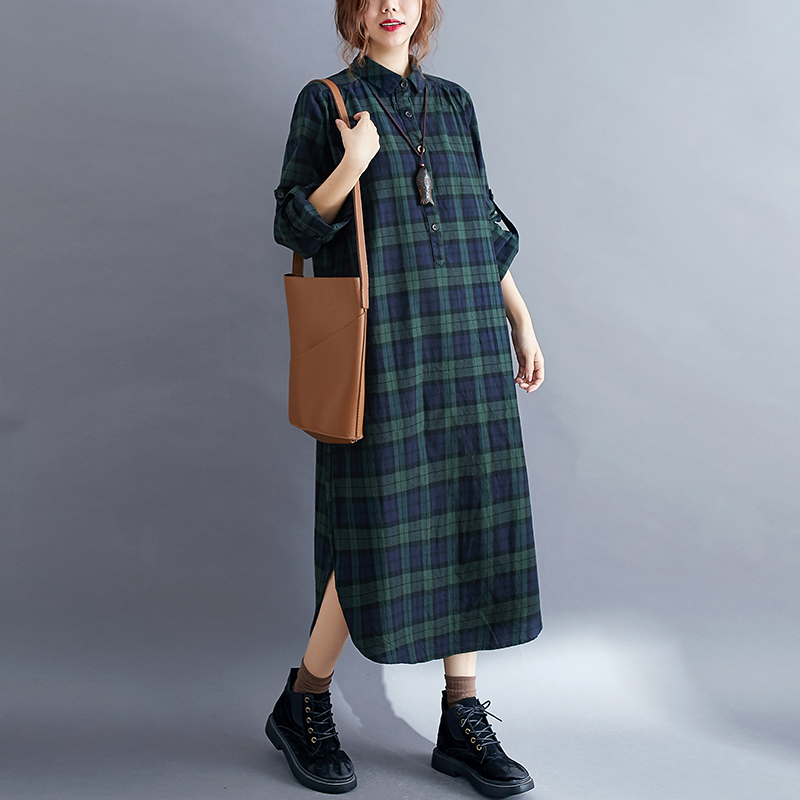 Повседневное клетчатое платье- – обзор и цена Korean Style A Line Shirt Dress