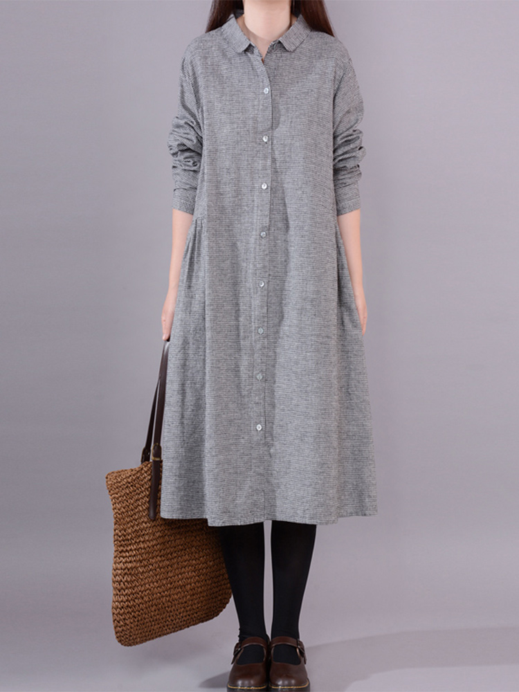 Женское хлопково-льняное плать – обзор и цена Korean Style A Line Shirt Dress