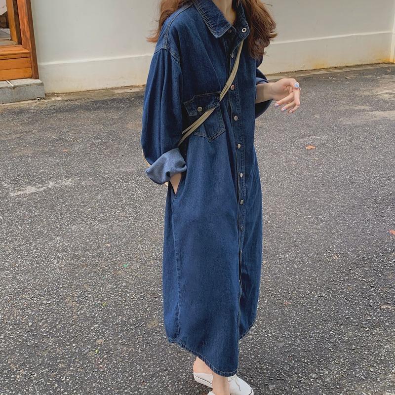 Новое женское джинсовое платье – обзор и цена Korean Style A Line Shirt Dress