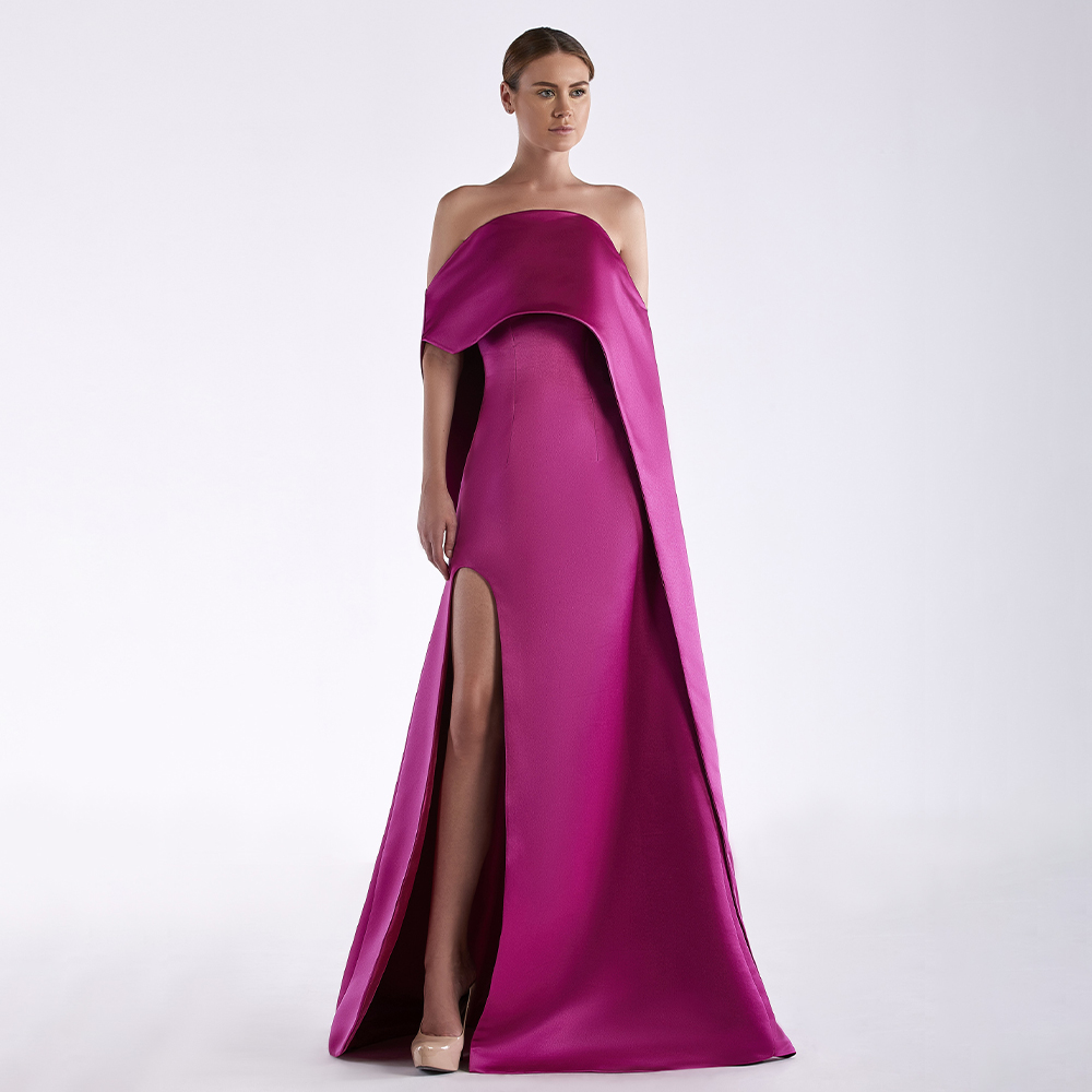 Фуксия атласное вечернее плать – обзор и цена Elegant Satin Evening Gown Split