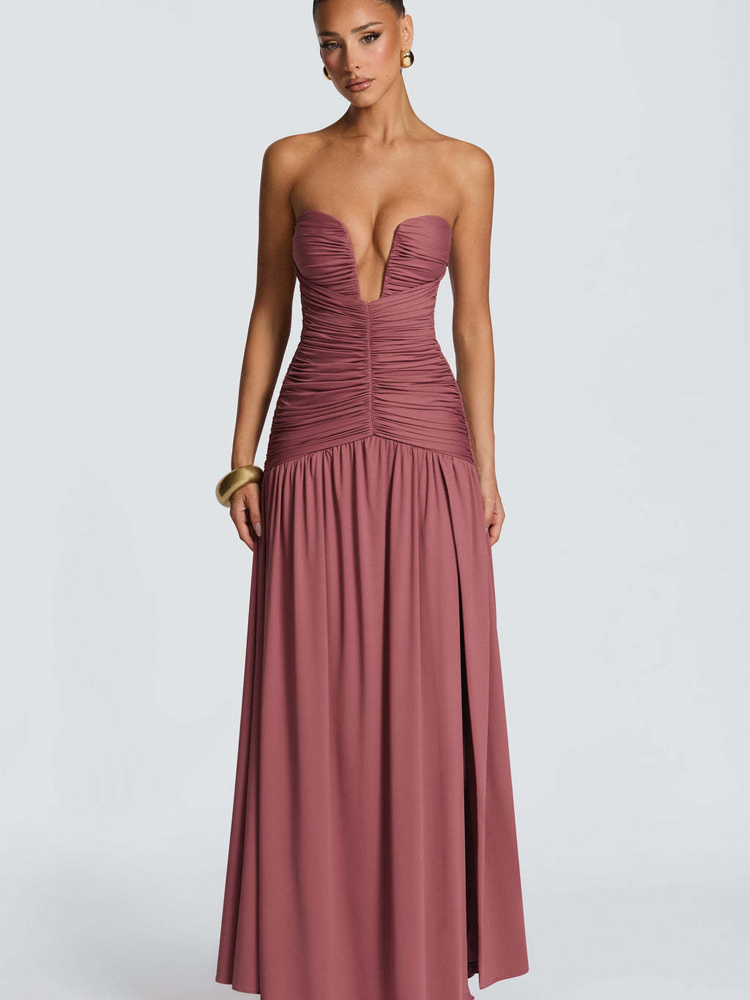 Элегантное однотонное плиссиро – обзор и цена Elegant Satin Evening Gown Split