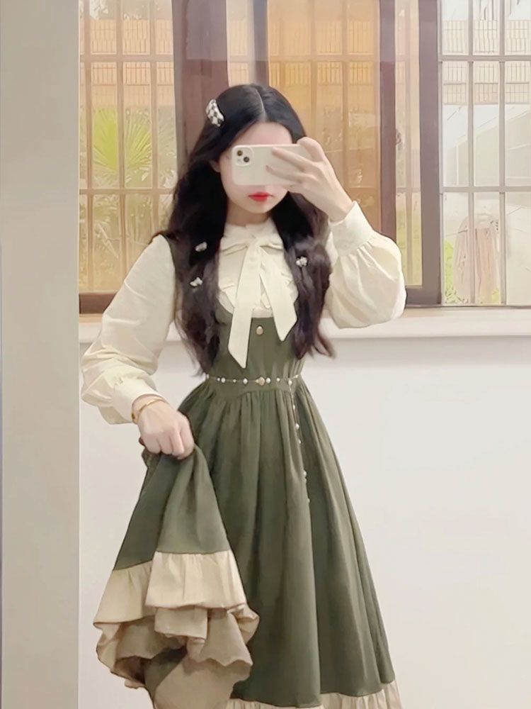 2025 Новое японское корейское  – обзор и цена Korean Style A Line Shirt Dress