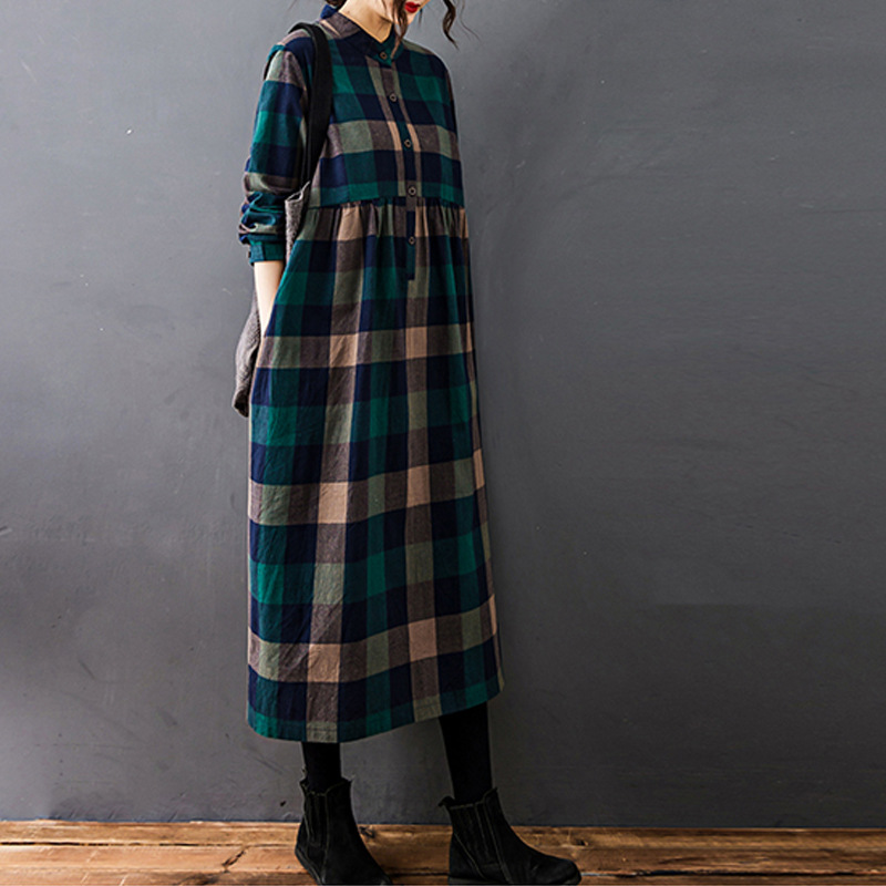 Женское осеннее новое винтажно – обзор и цена Casual Loose Linen Shirt Dress