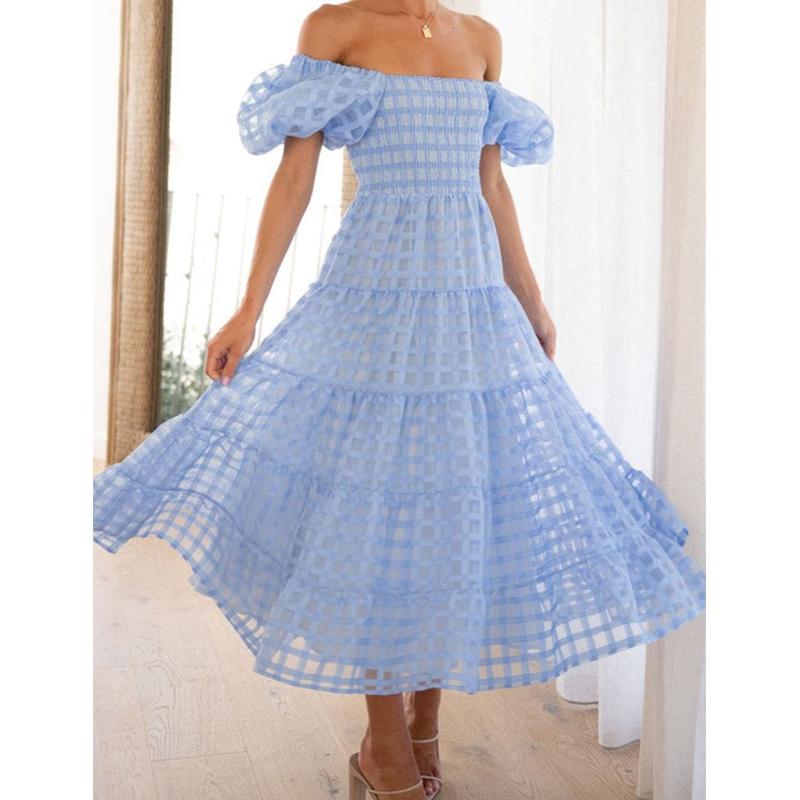 Элегантное женское летнее длин – обзор и цена Off Shoulder Puff Sleeve Sundress