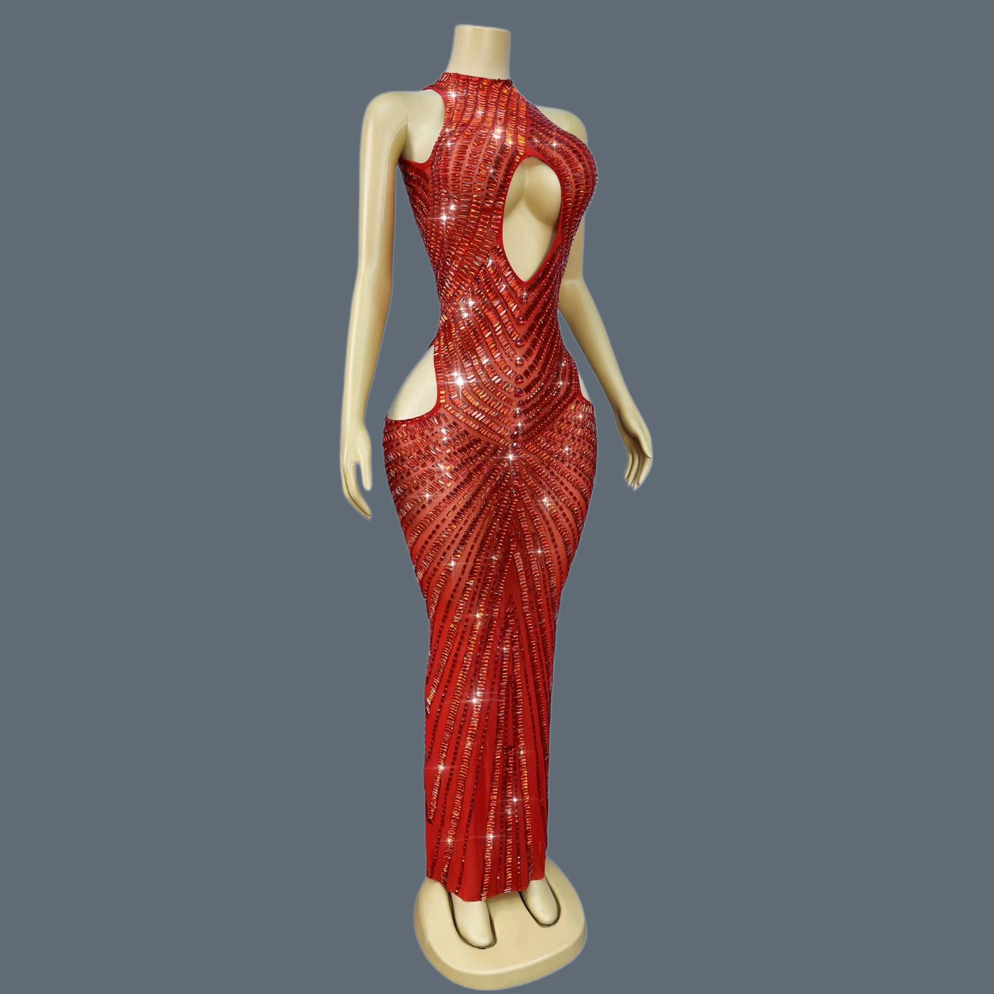 Роскошное красное платье-русал – обзор и цена Sparkly Rhinestone Club Party Dress