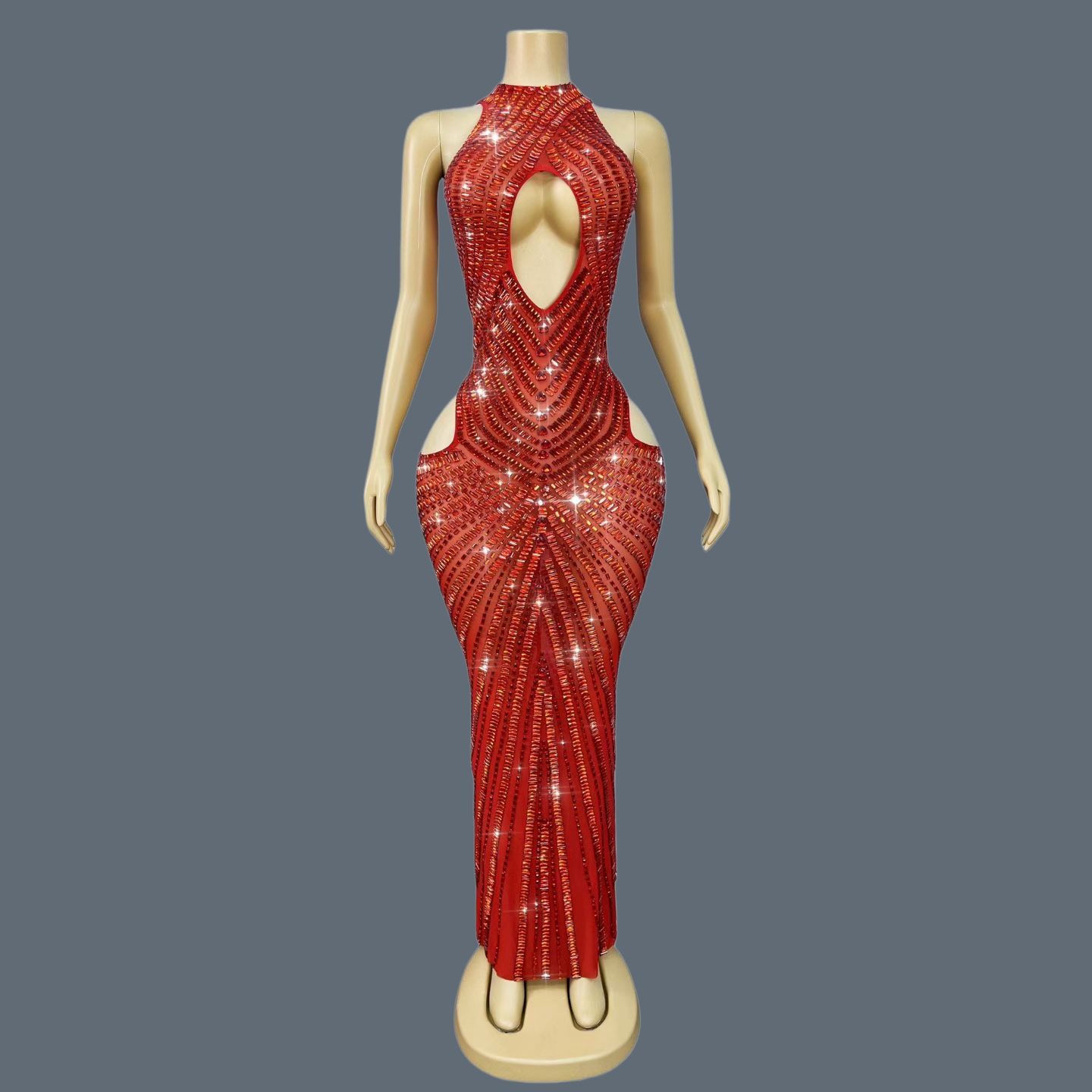 Роскошное красное платье-русал – обзор и цена Sparkly Rhinestone Club Party Dress
